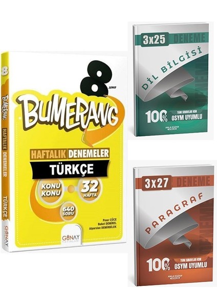 Günay Yayınları 2026 8. Sınıf Türkçe Bumerang Konu Konu Haftalık Denemeler+Anla Kazan Paragraf+Dilbilgisi
