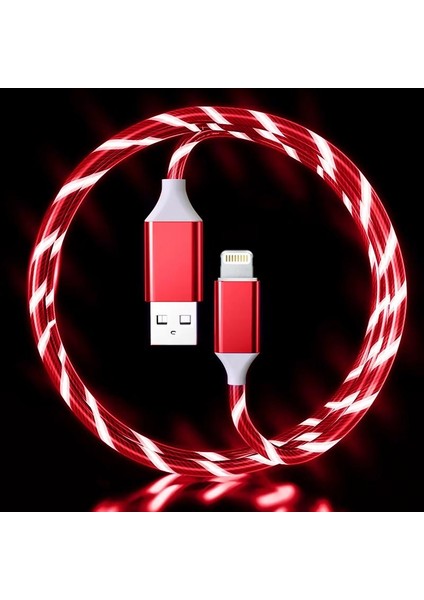 GA22 I-Phone Lighting Hızlı Şarj Kablosu Matrix LED Işıklı Kablo 8 Pin 5V 3A 1 Metre Kırmızı