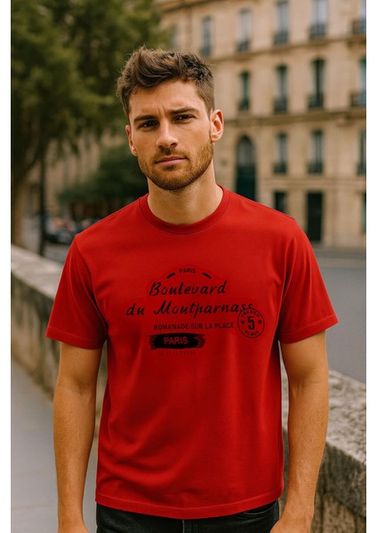 Erkek Bisiklet Yaka Baskılı Siyah T-Shirt