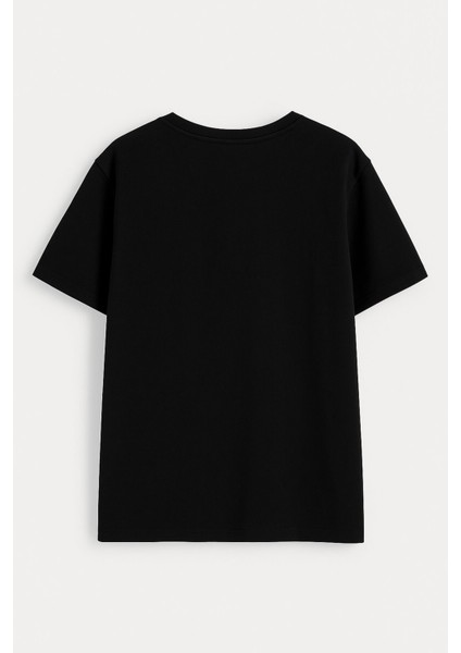 Erkek Bisiklet Yaka Baskılı Siyah T-Shirt modelleri
