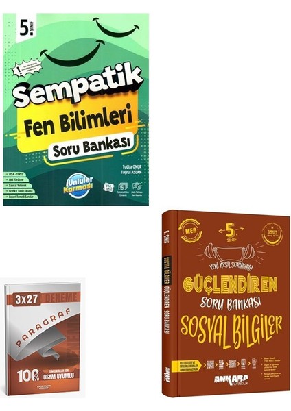 Ünlüler+Ankara 5. Sınıf Fen Bilimleri+Sosyal Bilgiler Sempatik Soru Bankası Seti+Anla Kazan Paragraf