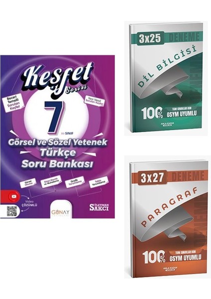 Günay Yayınları 2026 7. Sınıf Görsel ve Sözel Yetenek Türkçe Keşfet Soru Bankası+Anla Kazan Paragraf+Dilbilgisi