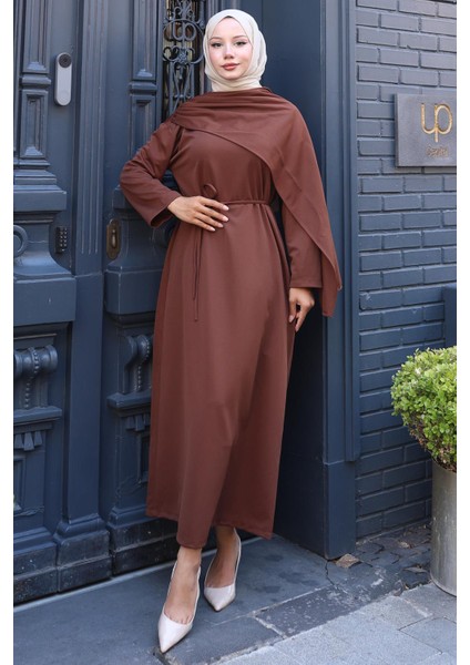 Şal Detaylı Elbise Kahverengi HM2792