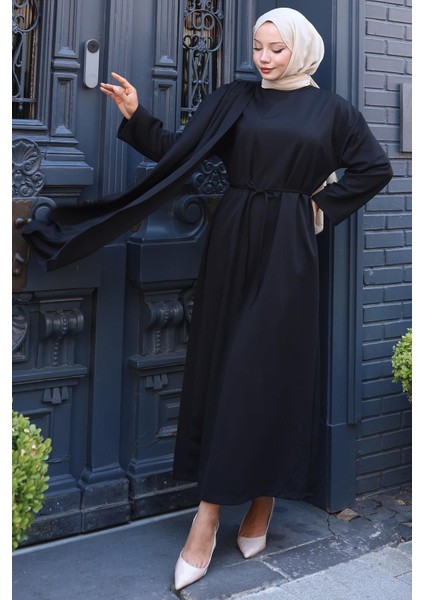 Şal Detaylı Elbise Siyah HM2792 indirimleri