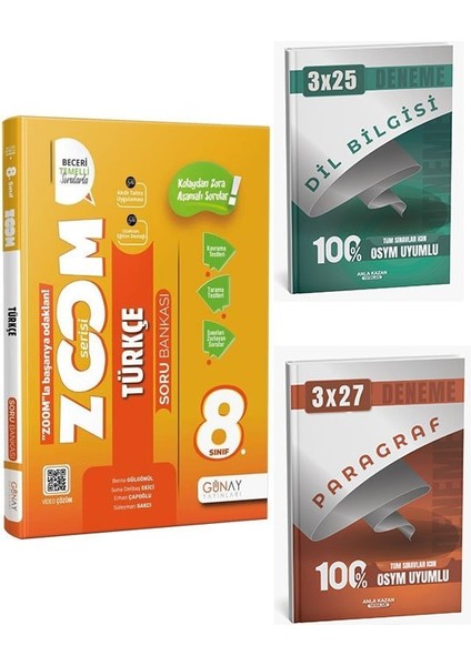 Günay Yayınları 2026 8. Sınıf Lgs Türkçe Yeni Zoom Soru Bankası+Anla Kazan Paragraf+Dilbilgisi