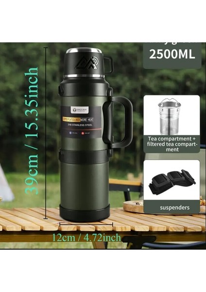 Koyu Yeşil / 2,5l Paslanmaz Çelik Yalıtımlı Büyük Kapasiteli Su Şişesi modelleri