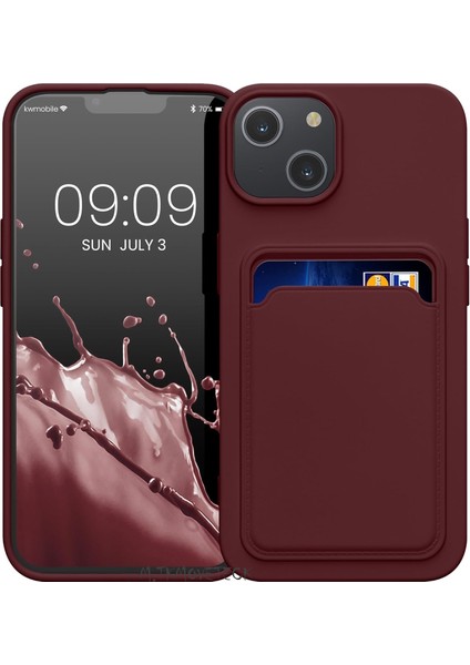iPhone 13 - 14 Kılıf Kamera ve Köşe Korumalı Kartlıklı Cüzdanlı Yumuşak Renkli Silikon Kapak Içi Kadife Liquid