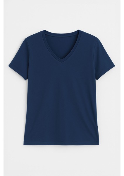 Kadın V Yaka Kısa Kollu Düz T-Shirt fiyatları