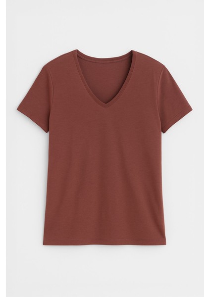 Kadın V Yaka Kısa Kollu Düz T-Shirt fiyatları