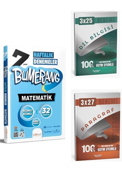 Günay Yayınları 2026 7. Sınıf Bumerang Haftalık Matematik Denemeleri+Anla Kazan Paragraf+Dilbilgisi