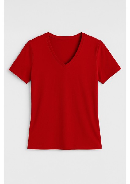 Kadın V Yaka Kısa Kollu Düz T-Shirt fiyatları