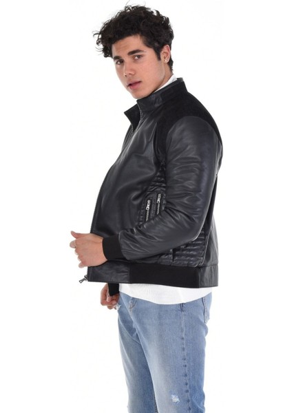Hakiki Deri Siyah Erkek Deri Mont Hakim Yaka Çift Cepli Deri Ceket fiyatları