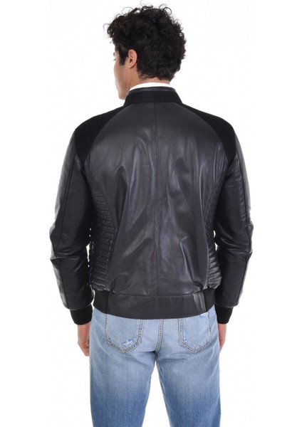 Hakiki Deri Siyah Erkek Deri Mont Hakim Yaka Çift Cepli Deri Ceket modelleri