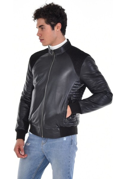 Hakiki Deri Siyah Erkek Deri Mont Hakim Yaka Çift Cepli Deri Ceket indirimleri