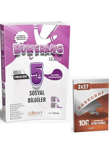 Günay Yayınları 2026 5. Sınıf Sosyal Bilgiler Bumerang Etkinlikli Akıllı Defter Kitap+Anlakazan Paragraf