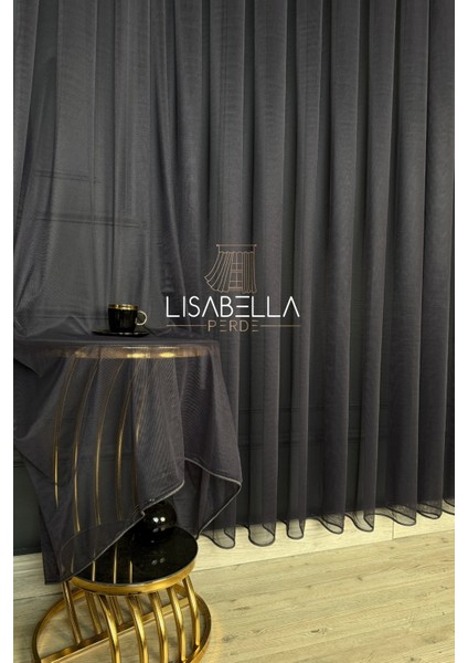 Saf Elegans Koyu Antrasit Renk (1x2.5 Pile Dikişli) Orjinal Ağır Gramajlı Tül Perde