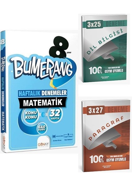 Günay Yayınları 2026 8. Sınıf Matematik Bumerang Konu Konu Haftalık Denemeler+Anla Kazan Paragraf+Dilbilgisi