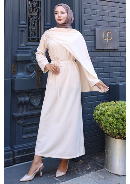 Şal Detaylı Elbise Bej HM2792