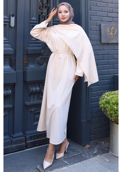 Şal Detaylı Elbise Bej HM2792 modelleri