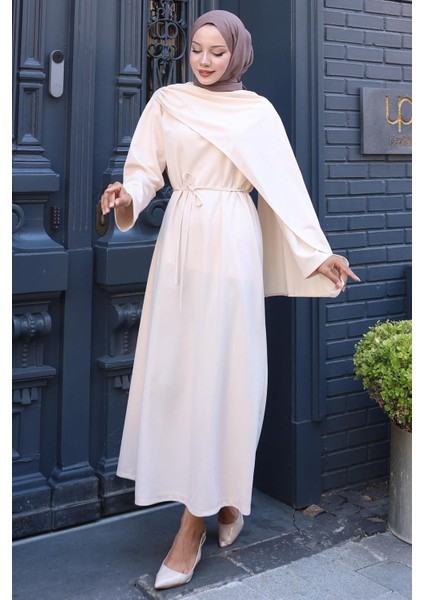 Şal Detaylı Elbise Bej HM2792 fırsatları