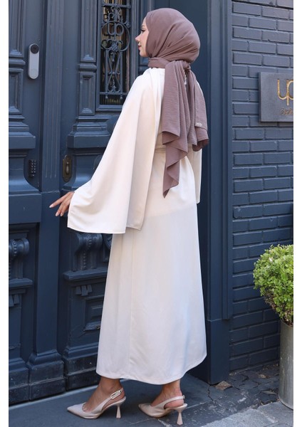 Şal Detaylı Elbise Bej HM2792 indirimleri