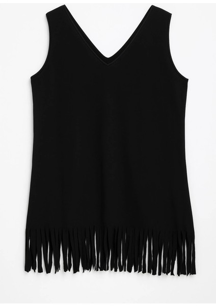 Kadın V Yaka Kolsuz Beach Baskılı Püsküllü Ince Esnek Plaj Elbise modelleri