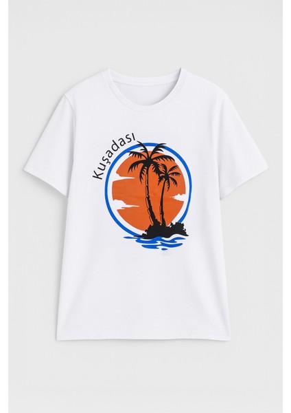 Kadın Bisiklet Yaka %100 Pamuk Turuncu Kuşadası Baskılı Kısa Kollu T-Shirt fiyatları