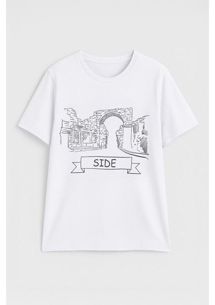 Kadın Bisiklet Yaka %100 Pamuk Side Baskılı Kısa Kollu T-Shirt fiyatları