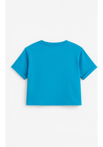 Kadın Bisiklet Yaka Kısa Kollu Crop T-Shirt modelleri