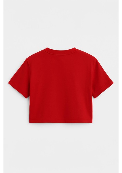 Kadın Bisiklet Yaka Kısa Kollu Crop T-Shirt modelleri