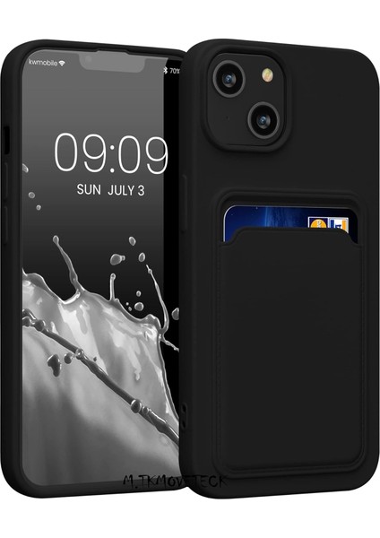 iPhone 13 - 14 Kılıf Kamera ve Köşe Korumalı Kartlıklı Cüzdanlı Yumuşak Renkli Silikon Kapak Içi Kadife Liquid