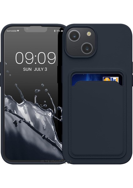 iPhone 13 - 14 Kılıf Kamera ve Köşe Korumalı Kartlıklı Cüzdanlı Yumuşak Renkli Silikon Kapak Içi Kadife Liquid