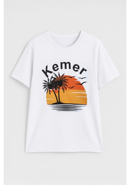 Kadın Bisiklet Yaka %100 Pamuk Kemer Baskılı Kısa Kollu T-Shirt fiyatları