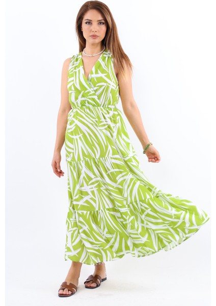 Kadın Santorini Bel Lastikli Yeşil Viskon Elbise fırsatları