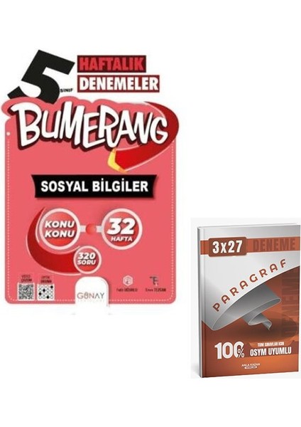 Günay Yayınları 2026 5. Sınıf Bumerang 32 Haftalık Sosyal Bilgiler Denemeleri+Anlakazan Paragraf