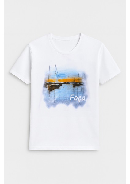 Kadın Bisiklet Yaka %100 Pamuk Foça Baskılı Kısa Kollu T-Shirt fiyatları