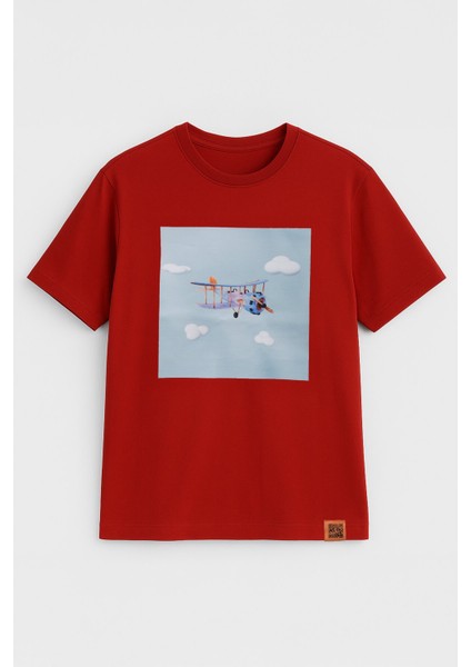 Kadın Bisiklet Yaka %100 Pamuk Helikopter Baskılı Kısa Kollu T-Shirt