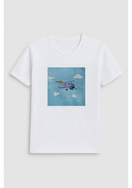 Kadın Bisiklet Yaka %100 Pamuk Helikopter Baskılı Kısa Kollu T-Shirt fiyatları