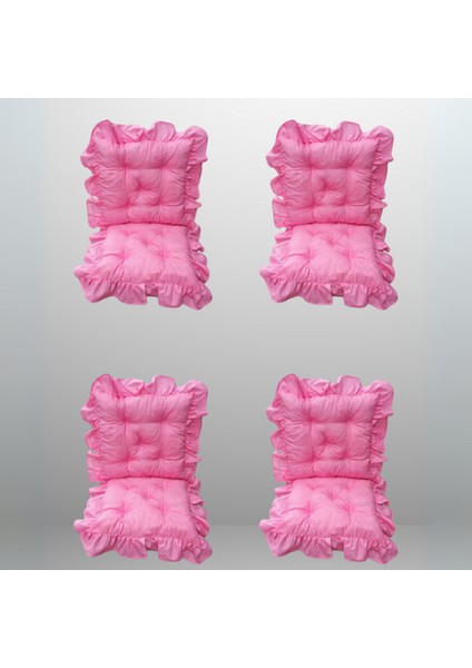Saçaklı Sandalye Minderi 45X45 cm 4'lü Takım Pembe