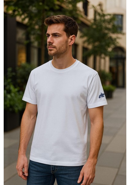 Erkek Bisiklet Yaka Basic Düz Kısa Kollu Gri T-Shirt