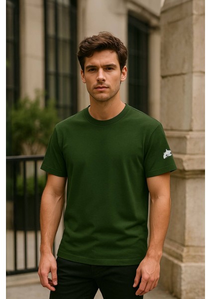 Erkek Bisiklet Yaka Basic Düz Kısa Kollu Gri T-Shirt