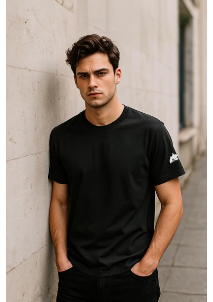 Erkek Bisiklet Yaka Basic Düz Kısa Kollu Gri T-Shirt