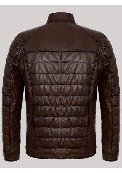 Hakiki Deri Kahverengi Erkek Deri Mont Düz Çizgi Desenli Dört Cepli Şişme Deri Ceket fiyatları