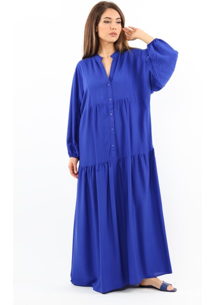 Prive Kadın Base %100 Viskon Saks Mavi Maksi Boy Yazlık Elbise fiyatları