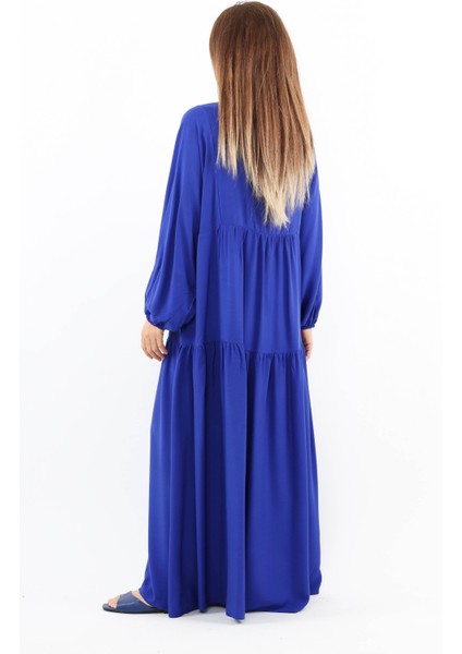 Prive Kadın Base %100 Viskon Saks Mavi Maksi Boy Yazlık Elbise fırsatları