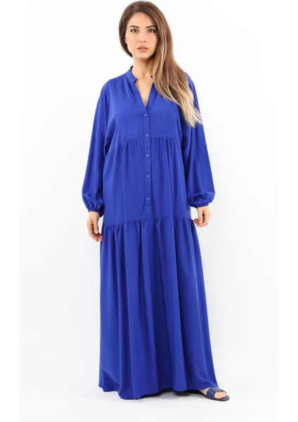 Prive Kadın Base %100 Viskon Saks Mavi Maksi Boy Yazlık Elbise indirimleri