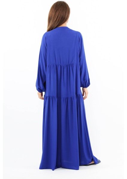 Prive Kadın Base %100 Viskon Saks Mavi Maksi Boy Yazlık Elbise