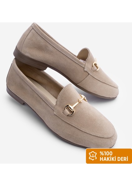 Kadın Deri Zincirli Loafer Günlük Ayakkabı Tanle