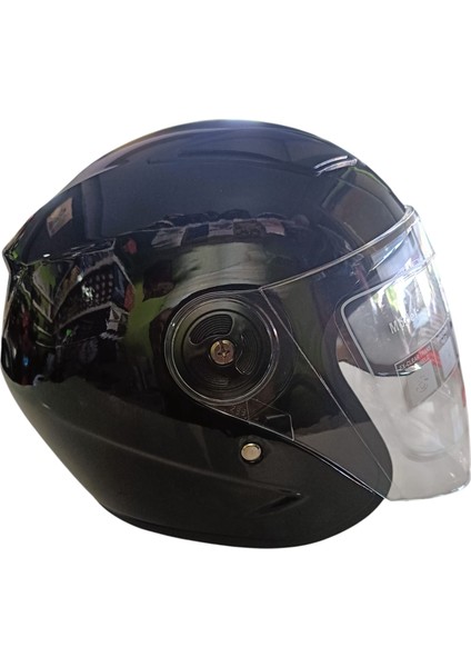 Güneş Vizörlü Açık Motosiklet Kaskı (Parlak Siyah)