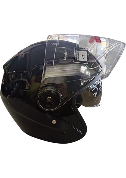 Güneş Vizörlü Açık Motosiklet Kaskı (Parlak Siyah) fırsatları